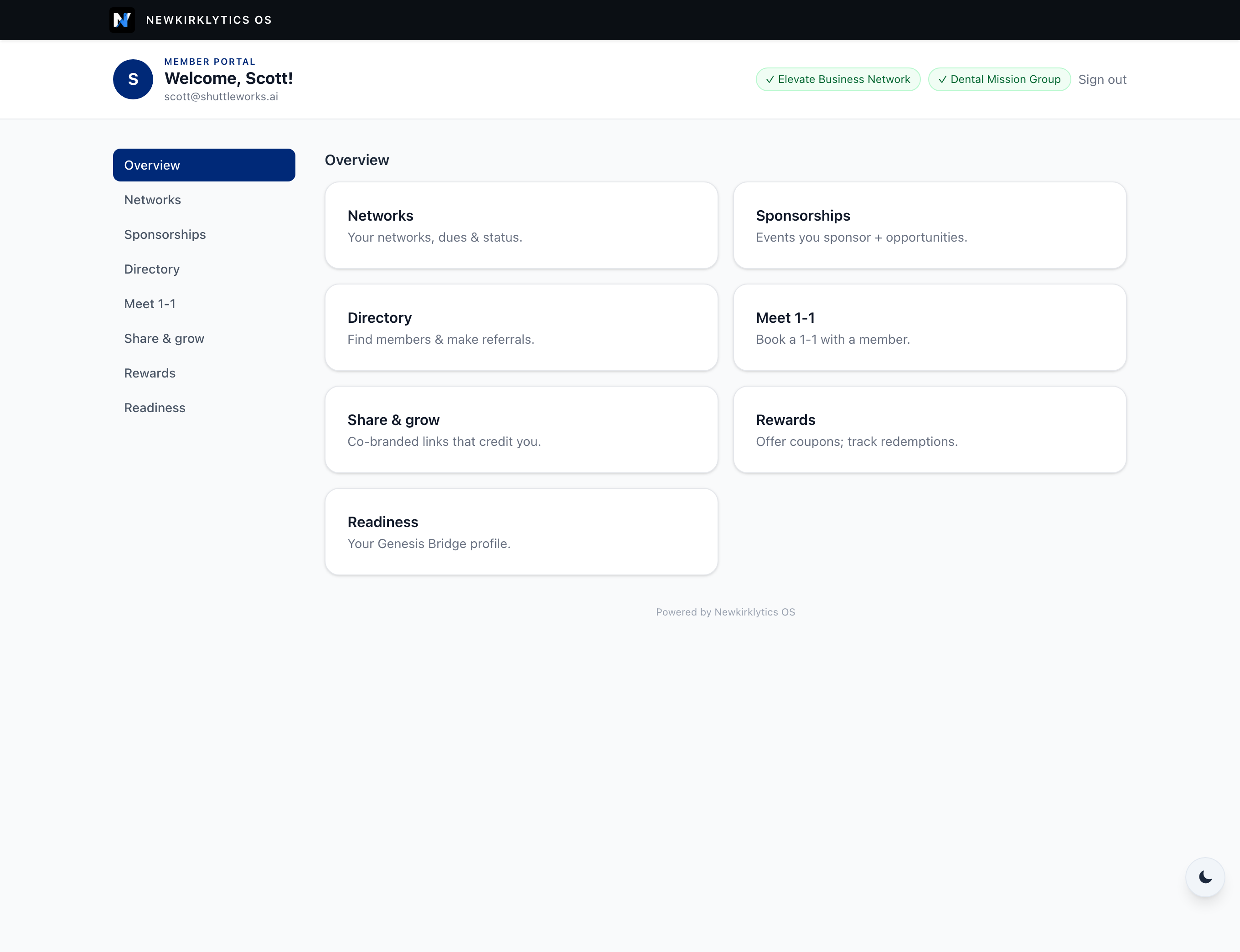 Member Portal overview with left navigation