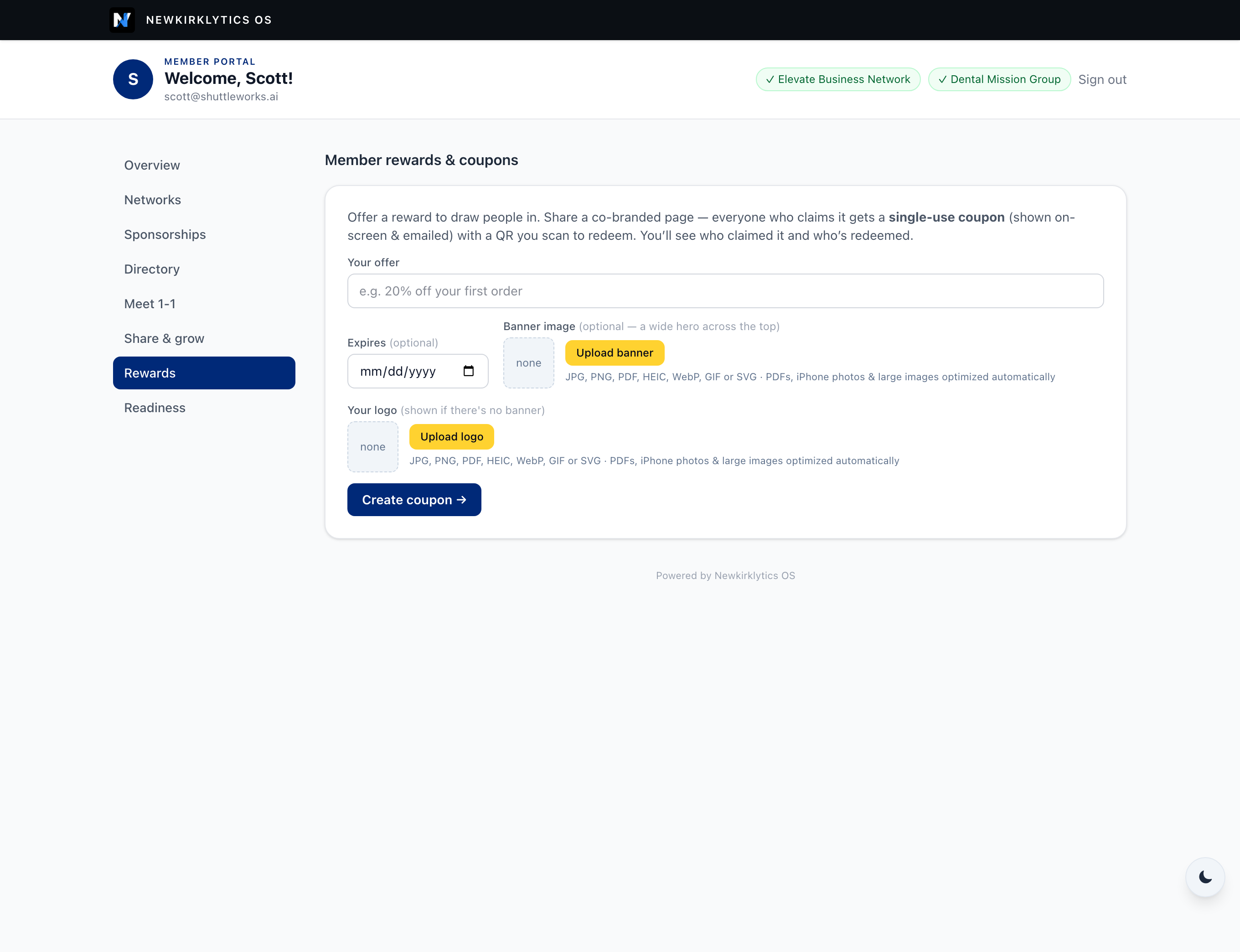 Member rewards & coupons builder